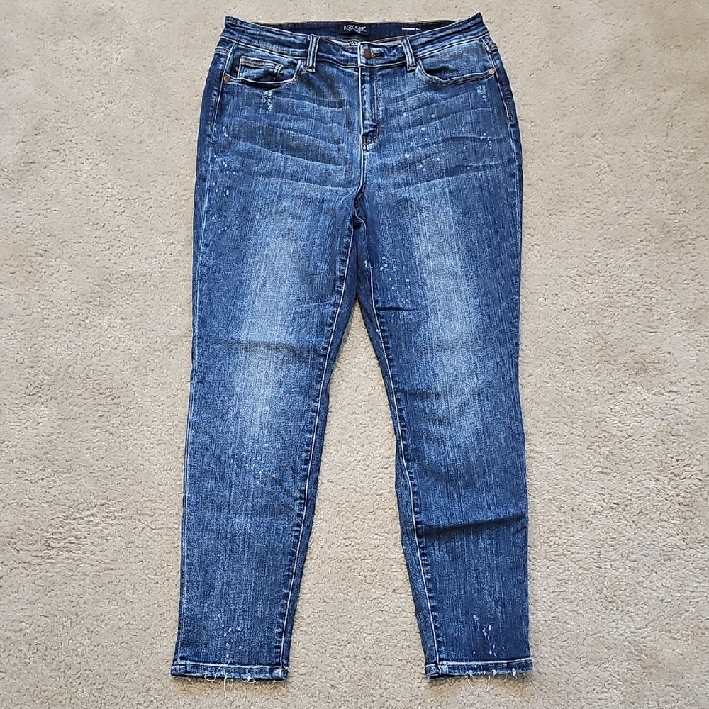 Judy Blue Distressed Ankle Jeans - Dark Blue